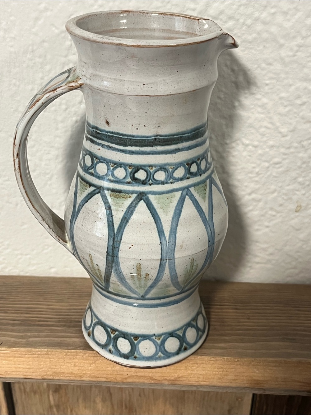 Handcrafted Ceramic Pitcher with Blue-Green Pattern